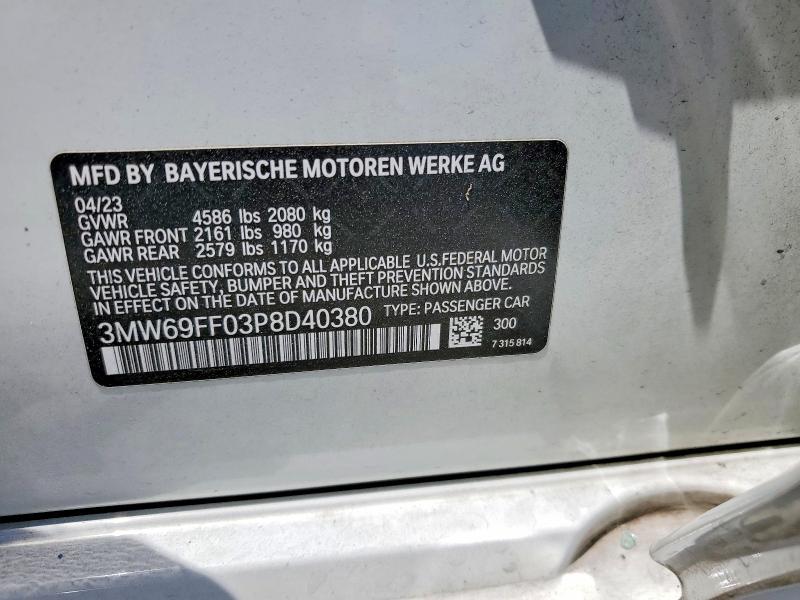 Aukcja sprzedaży 2023 Bmw 330i, vin: 3MW69FF03P8D40380, numer aukcji: 58125456