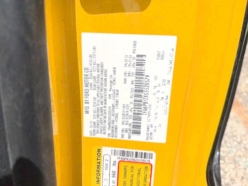 2016 Ford Mustang მანქანა იყიდება აუქციონზე, vin: 1FA6P8JZXG5520579, აუქციონის ნომერი: 58404266