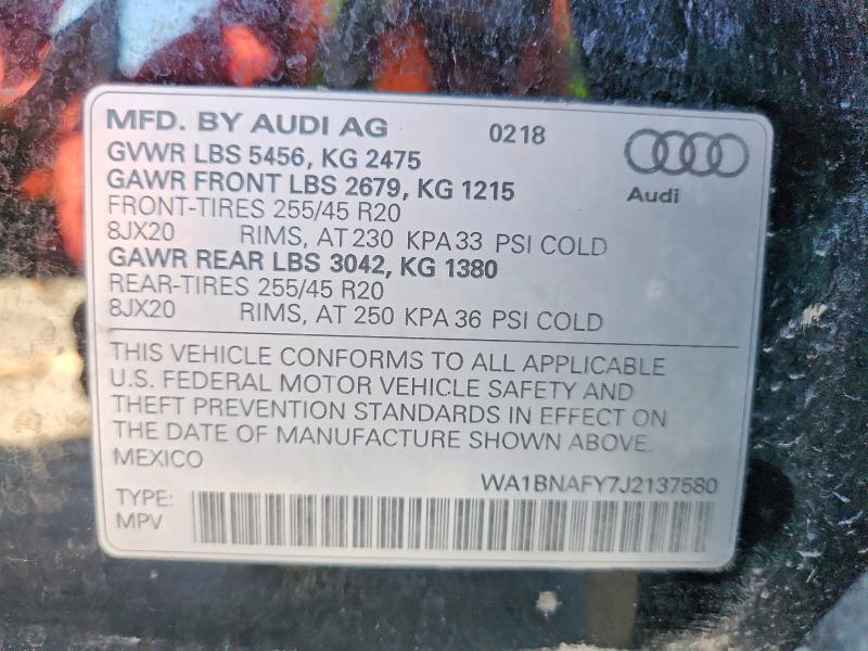 2018 Audi Q5 მანქანა იყიდება აუქციონზე, vin: WA1BNAFY7J2137580, აუქციონის ნომერი: 56626926