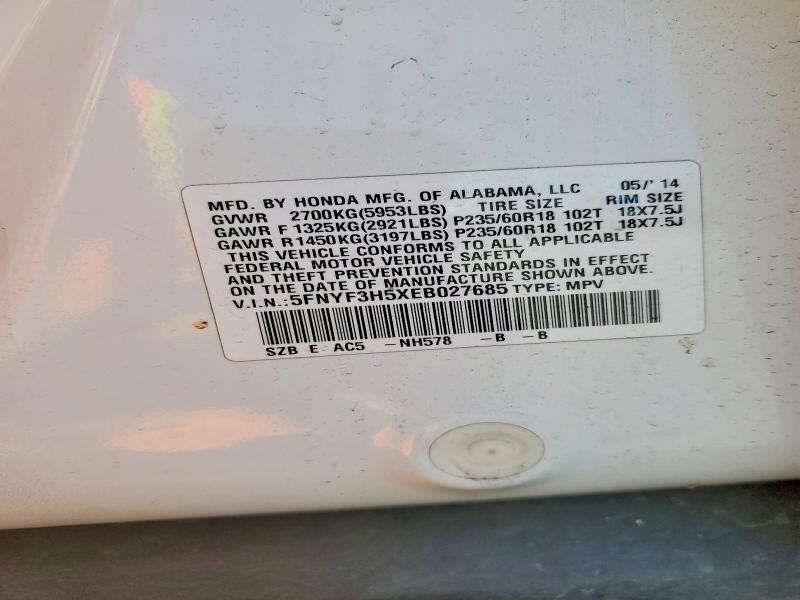 2014 Honda Pilot მანქანა იყიდება აუქციონზე, vin: 5FNYF3H5XEB027685, აუქციონის ნომერი: 55457526