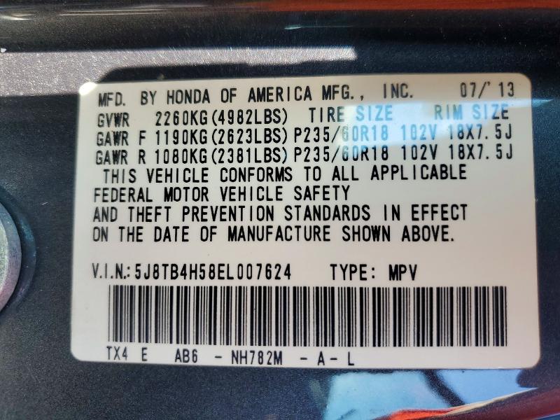 Продажа на аукционе авто 2014 Acura Rdx, vin: 5J8TB4H58EL007624, номер лота: 57718776