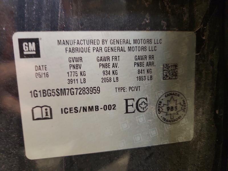 2016 Chevrolet Cruze მანქანა იყიდება აუქციონზე, vin: 1G1BG5SM7G7283959, აუქციონის ნომერი: 55112876