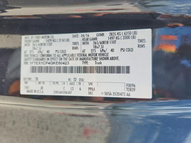 58310336 :رقم المزاد ، 1FTEX1CP4GKE60423 vin ، 2016 Ford F150 مزاد بيع