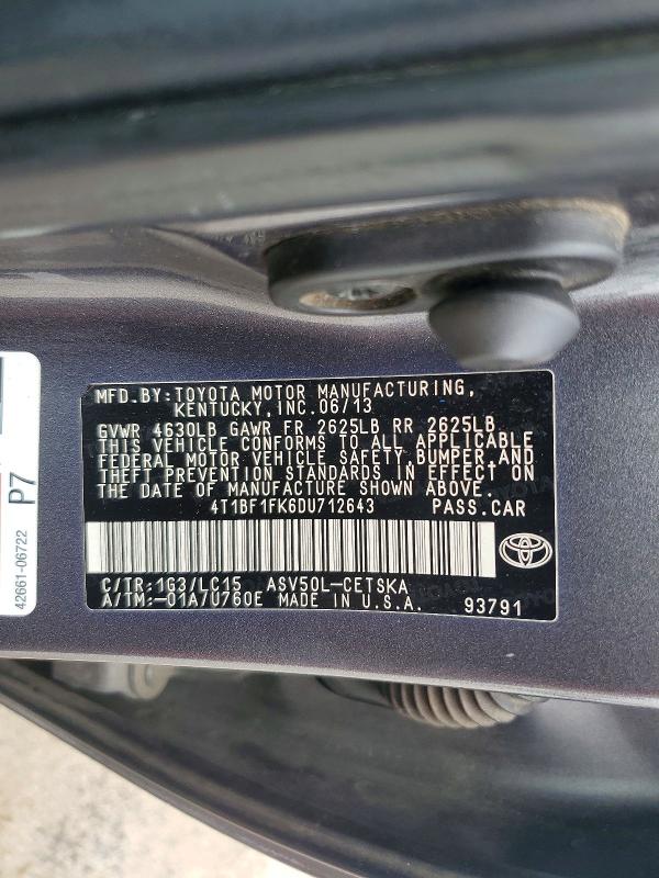Продаж на аукціоні авто 2013 Toyota Camry, vin: 4T1BF1FK6DU712643, номер лоту: 57672226