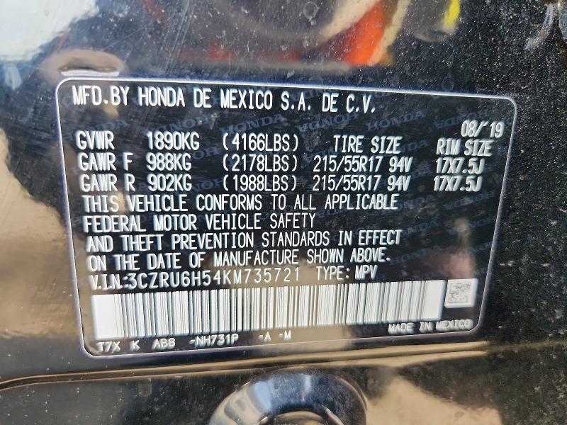 56275146 :رقم المزاد ، 3CZRU6H54KM735721 vin ، 2019 Honda Hr-v مزاد بيع
