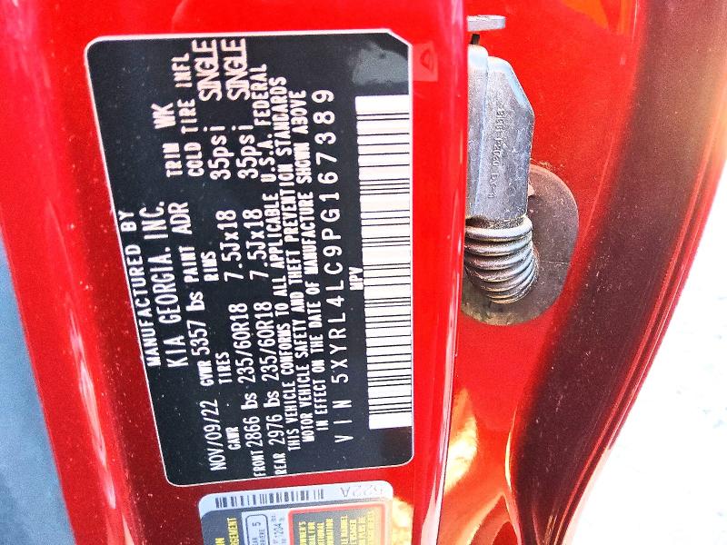 58993756 :رقم المزاد ، 5XYRL4LC9PG167389 vin ، 2023 Kia Sorento مزاد بيع