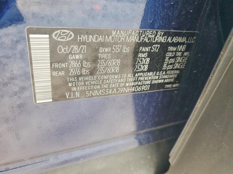 Продаж на аукціоні авто 2022 Hyundai Santa Fe, vin: 5NMS34AJ9NH406901, номер лоту: 56461506
