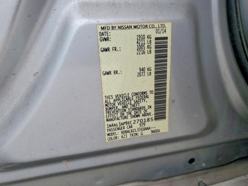 2014 Nissan Altima მანქანა იყიდება აუქციონზე, vin: 1N4AL3AP9EC270185, აუქციონის ნომერი: 57989936