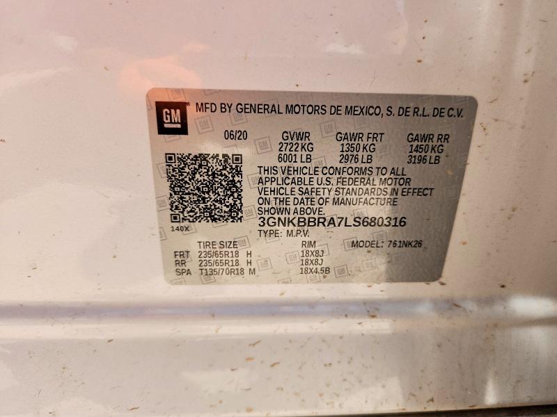 58814456 :رقم المزاد ، 3GNKBBRA7LS680316 vin ، 2020 Chevrolet Blazer مزاد بيع