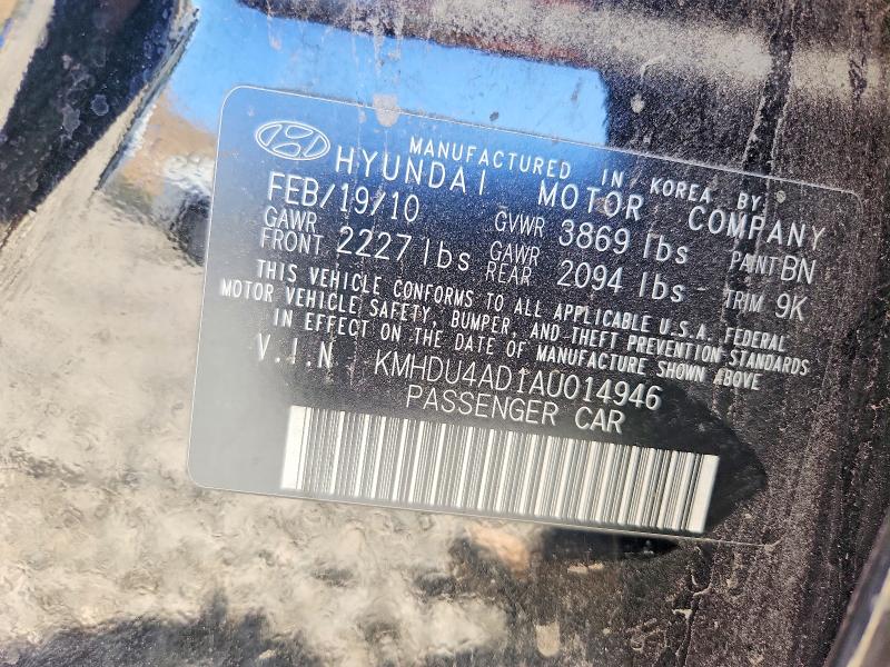 57018826 :رقم المزاد ، KMHDU4AD1AU014946 vin ، 2010 Hyundai Elantra مزاد بيع