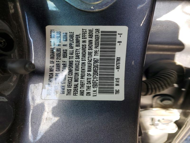 57850276 :رقم المزاد ، 19XFC1F35ME007967 vin ، 2021 Honda Civic مزاد بيع