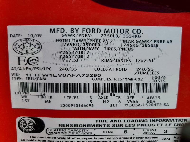 Aukcja sprzedaży 2010 Ford F150, vin: 1FTFW1EV0AFA73290, numer aukcji: 56893746