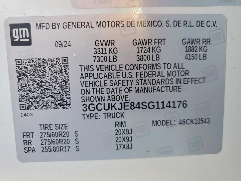 Aukcja sprzedaży 2025 Chevrolet Silverado, vin: 3GCUKJE84SG114176, numer aukcji: 58458196
