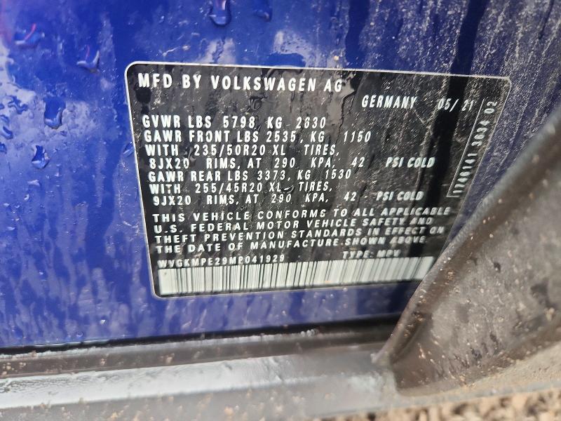 Продажа на аукционе авто 2021 Volkswagen Id.4, vin: WVGKMPE29MP041929, номер лота: 58237386