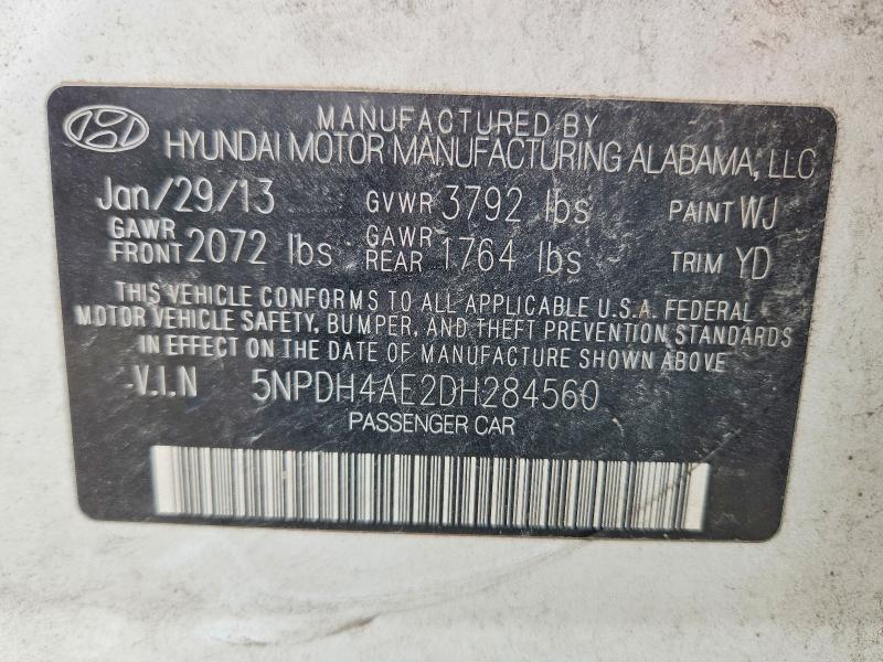 57411826 :رقم المزاد ، 5NPDH4AE2DH284560 vin ، 2013 Hyundai Elantra مزاد بيع