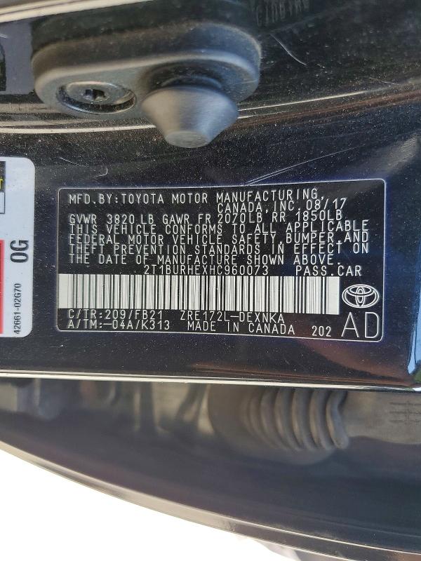 56055656 :رقم المزاد ، 2T1BURHEXHC960073 vin ، 2017 Toyota Corolla مزاد بيع