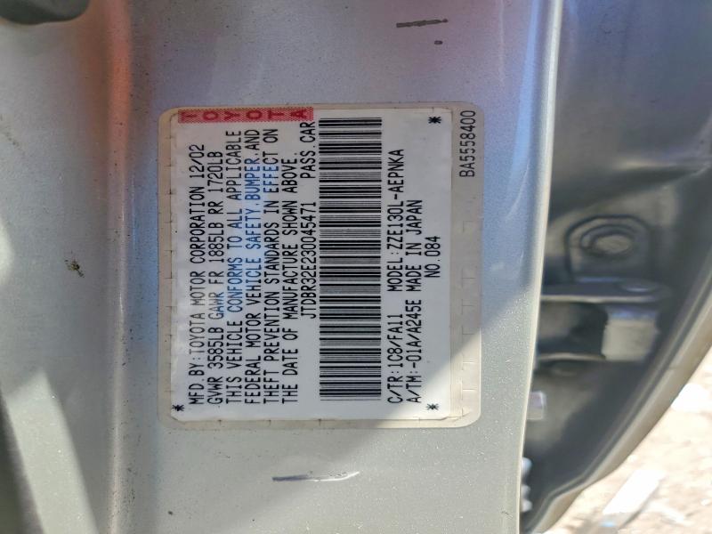Продаж на аукціоні авто 2003 Toyota Corolla, vin: JTDBR32E230045471, номер лоту: 57218636
