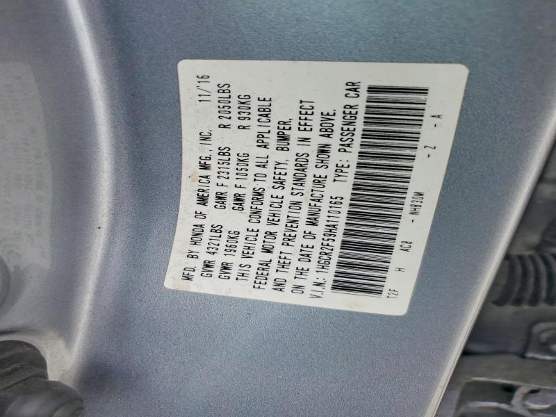 2017 Honda Accord მანქანა იყიდება აუქციონზე, vin: 1HGCR2F59HA110165, აუქციონის ნომერი: 53083476