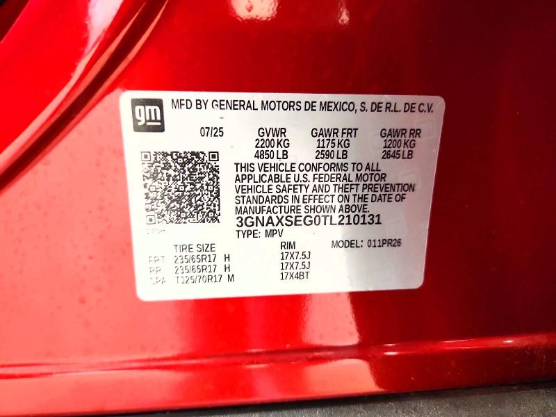 56184996 :رقم المزاد ، 3GNAXSEG0TL210131 vin ، 2026 Chevrolet Equinox مزاد بيع