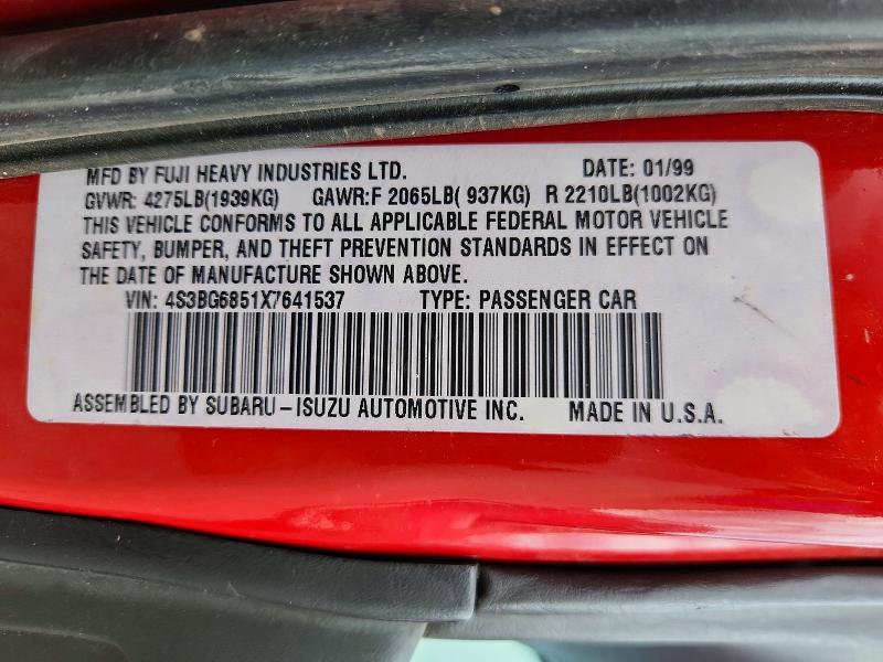 Aukcja sprzedaży 1999 Subaru Legacy, vin: 4S3BG6851X7641537, numer aukcji: 52746106