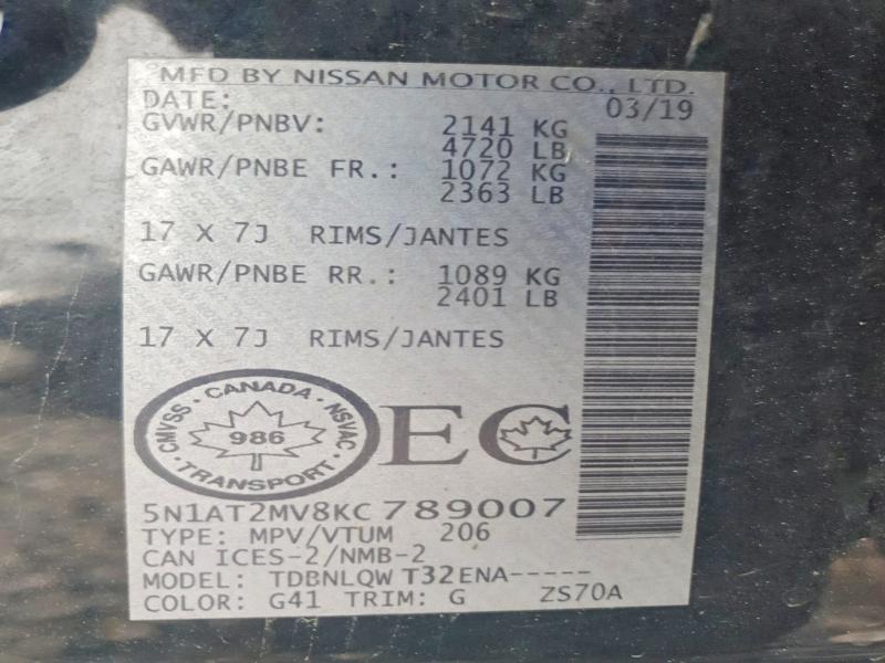 Aukcja sprzedaży 2019 Nissan Rogue, vin: 5N1AT2MV8KC789007, numer aukcji: 55930576