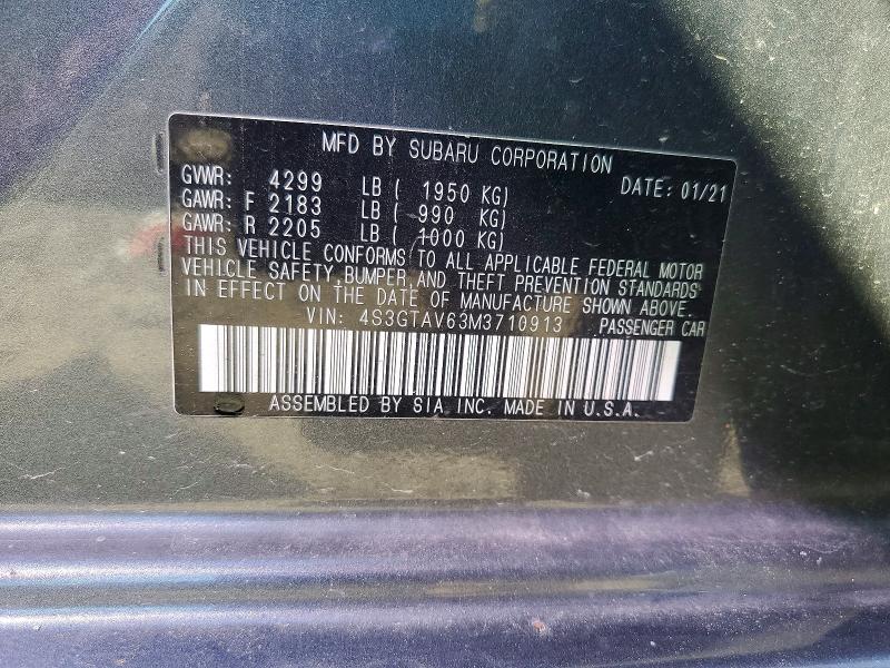 55082586 :رقم المزاد ، 4S3GTAV63M3710913 vin ، 2021 Subaru Impreza مزاد بيع
