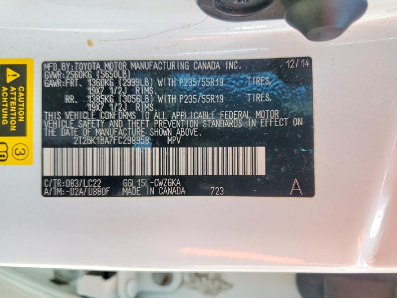 Продаж на аукціоні авто 2015 Lexus Rx 350, vin: 2T2BK1BA7FC298958, номер лоту: 56479736