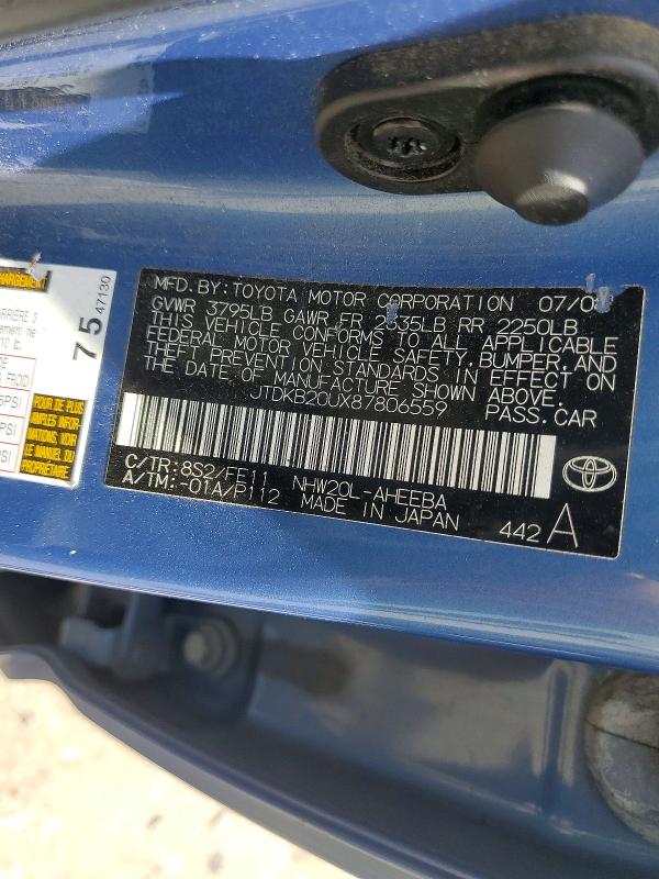 2008 Toyota Prius მანქანა იყიდება აუქციონზე, vin: JTDKB20UX87806559, აუქციონის ნომერი: 57738246
