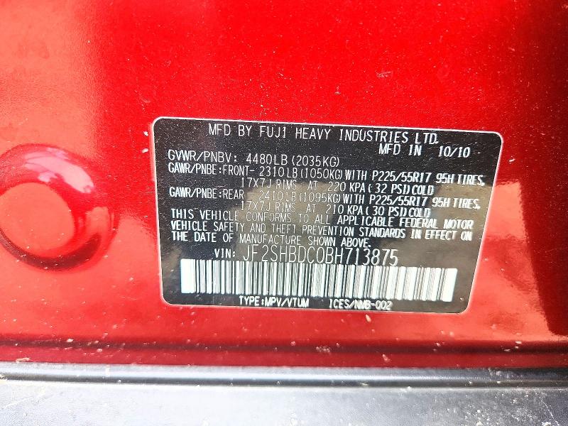 Продаж на аукціоні авто 2011 Subaru Forester, vin: JF2SHBDC0BH713875, номер лоту: 57622136