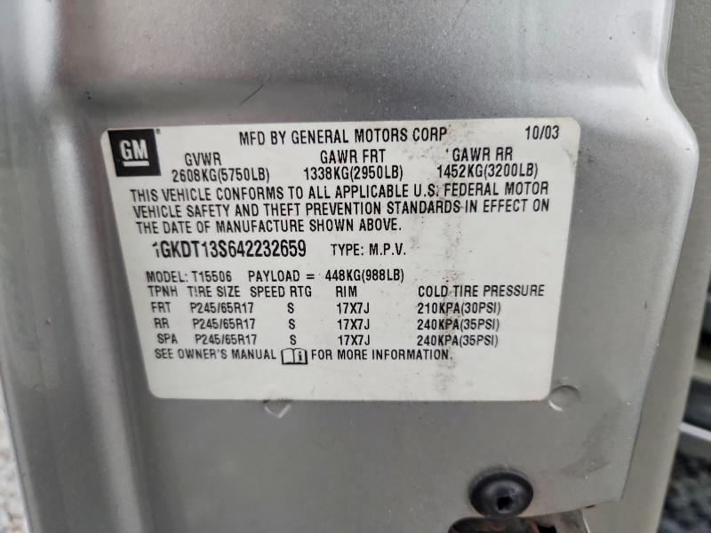 Aukcja sprzedaży 2004 Gmc Envoy, vin: 1GKDT13S642232659, numer aukcji: 57311966