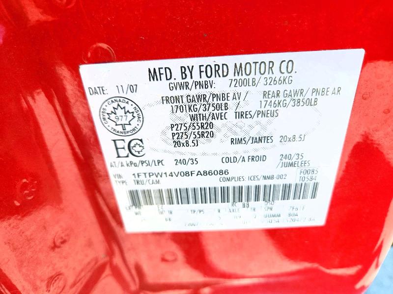 2008 Ford F150 მანქანა იყიდება აუქციონზე, vin: 1FTPW14V08FA86086, აუქციონის ნომერი: 55531696