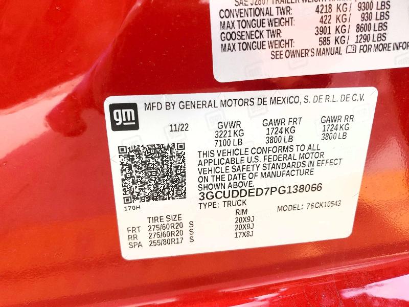 2023 Chevrolet Silverado მანქანა იყიდება აუქციონზე, vin: 3GCUDDED7PG138066, აუქციონის ნომერი: 56607516
