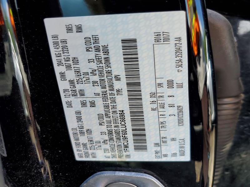 Продажа на аукционе авто 2020 Ford Escape, vin: 1FMCU9F60LUC66984, номер лота: 57482576