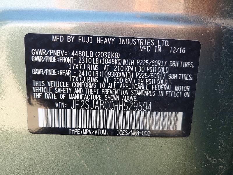 Aukcja sprzedaży 2017 Subaru Forester, vin: JF2SJABC0HH529594, numer aukcji: 55397676