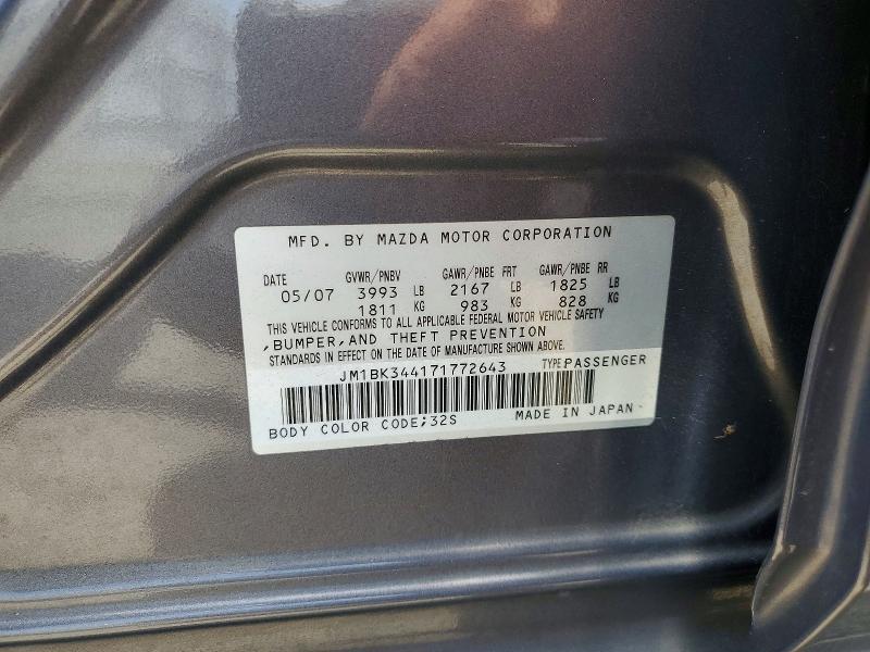 Продаж на аукціоні авто 2007 Mazda 3, vin: JM1BK344171772643, номер лоту: 55499706
