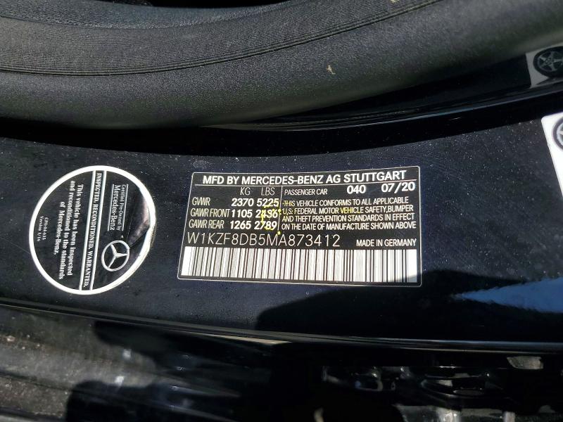 55900376 :رقم المزاد ، W1KZF8DB5MA873412 vin ، 2021 Mercedes-benz E مزاد بيع