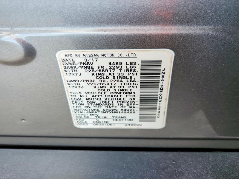 Продаж на аукціоні авто 2017 Nissan Rogue, vin: JN8AT2MTXHW149489, номер лоту: 57209036
