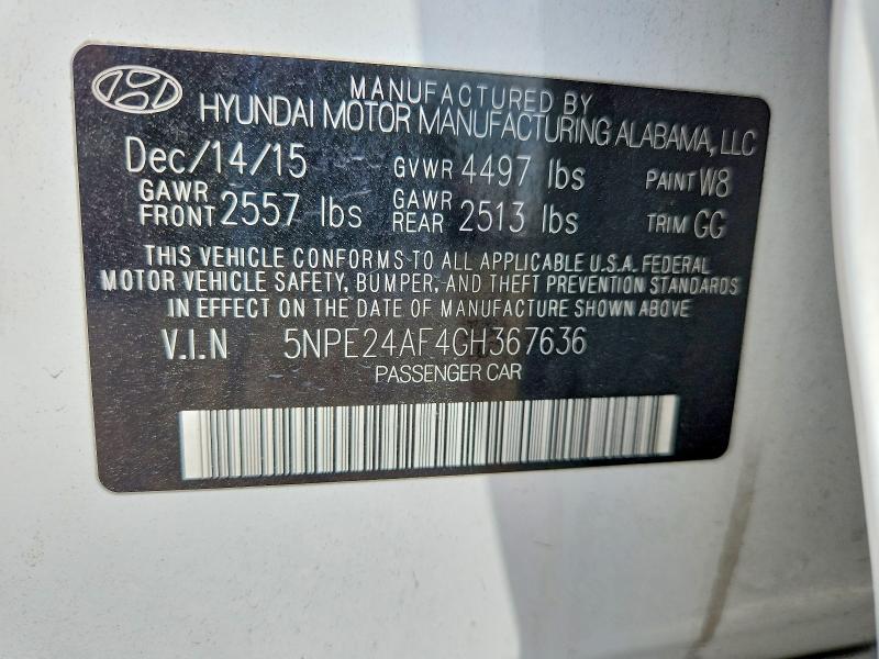 2016 Hyundai Sonata მანქანა იყიდება აუქციონზე, vin: 5NPE24AF4GH367636, აუქციონის ნომერი: 58108706