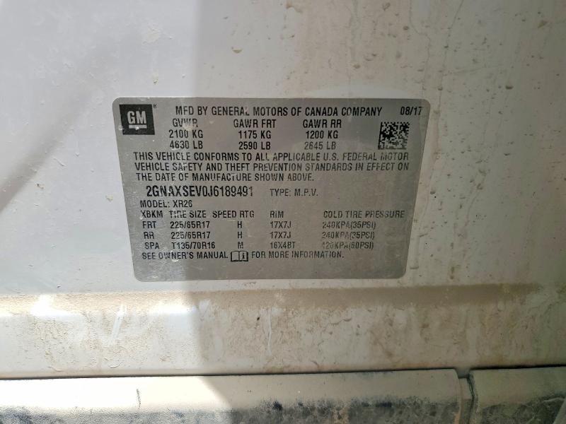 2018 Chevrolet Equinox მანქანა იყიდება აუქციონზე, vin: 2GNAXSEV0J6189491, აუქციონის ნომერი: 58824476