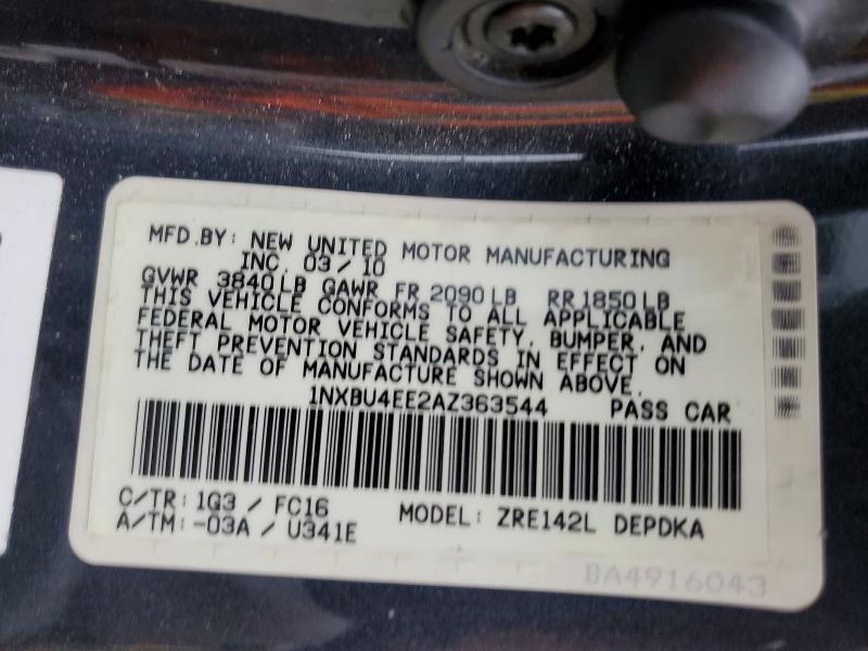 Продажа на аукционе авто 2010 Toyota Corolla, vin: 1NXBU4EE2AZ363544, номер лота: 58438726