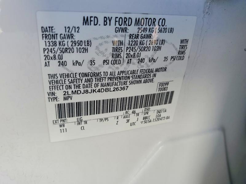 Aukcja sprzedaży 2013 Lincoln Mkx, vin: 2LMDJ8JK4DBL26367, numer aukcji: 55342136