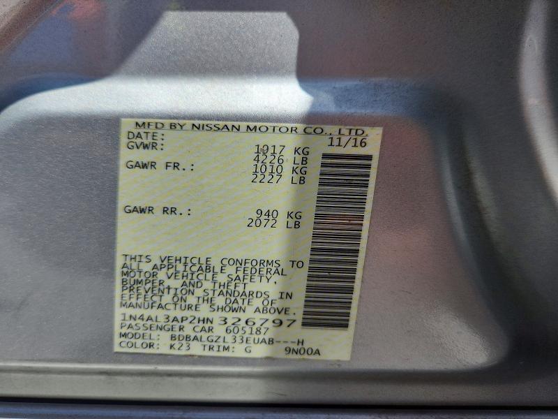 2017 Nissan Altima მანქანა იყიდება აუქციონზე, vin: 1N4AL3AP2HN326797, აუქციონის ნომერი: 57254836