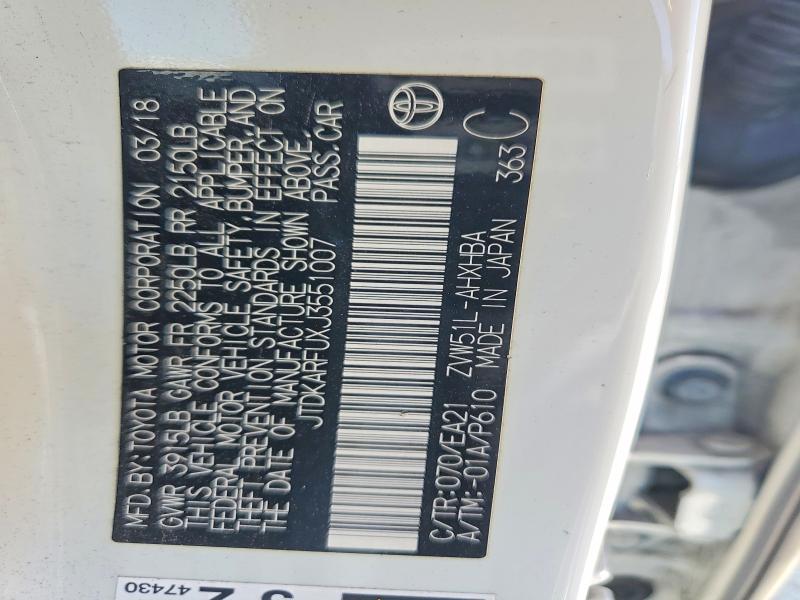 58950206 :رقم المزاد ، JTDKARFUXJ3551007 vin ، 2018 Toyota Prius مزاد بيع