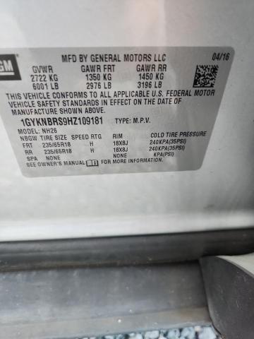 58545666 :رقم المزاد ، 1GYKNBRS9HZ109181 vin ، 2017 Cadillac Xt5 مزاد بيع