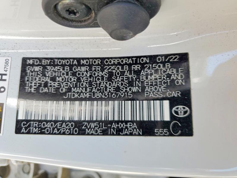Продаж на аукціоні авто 2022 Toyota Prius, vin: JTDKAMFU8N3167915, номер лоту: 54545006