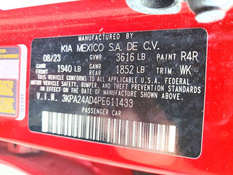 58264206 :رقم المزاد ، 3KPA24AD4PE611433 vin ، 2023 Kia Rio مزاد بيع