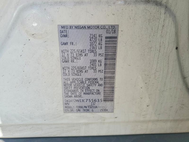 Продаж на аукціоні авто 2018 Nissan Rogue, vin: 5N1AT2MV1JC755635, номер лоту: 56305736