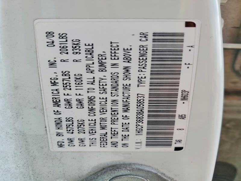 Aukcja sprzedaży 2008 Honda Accord, vin: 1HGCP36838A058537, numer aukcji: 56477056