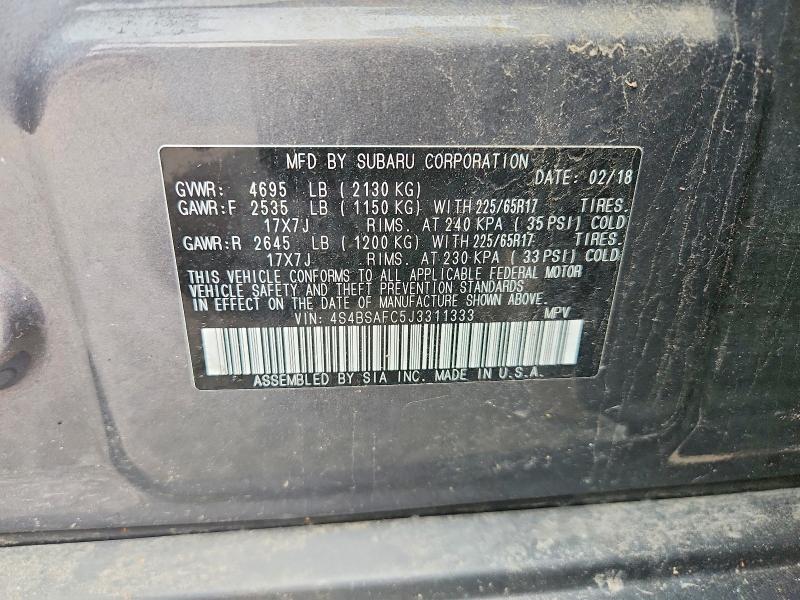 2018 Subaru Outback მანქანა იყიდება აუქციონზე, vin: 4S4BSAFC5J3311333, აუქციონის ნომერი: 56957596