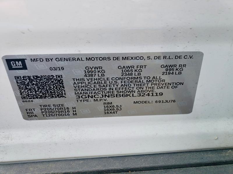 Продажа на аукционе авто 2019 Chevrolet Trax, vin: 3GNCJNSB6KL324119, номер лота: 54668146